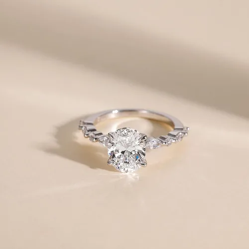 Miniatura 2 de EAMTI Anillo de compromiso de plata de ley 925 con circonita cúbica de corte ovalado, anillo de compromiso con halo solitario para mujer