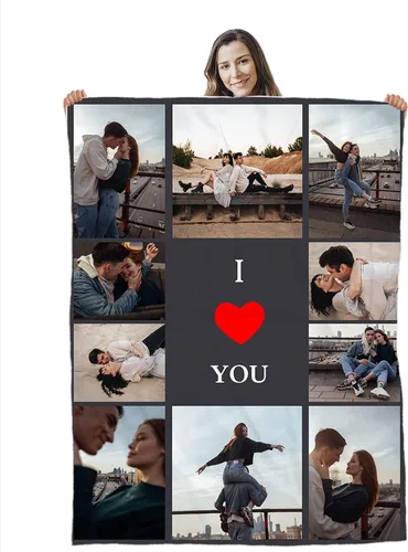 Miniatura 12 de Manta de collage de fotos personalizada, manta de franela suave, regalos para seres queridos 4 Fotos con texto