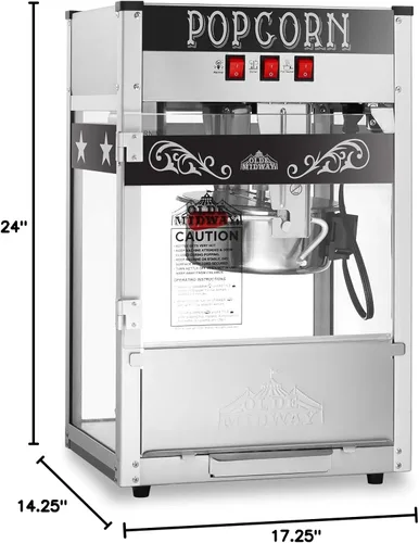 Miniatura 8 de Olde Midway Máquina comercial para hacer palomitas de maíz con hervidor de 8 onzas, color negro
