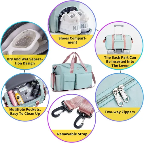 Miniatura 5 de FIORETTO - Bolsa de deporte para mujer con compartimento para zapatos, capacidad de 37 litros, ideal para viajes, gimnasio, deportes, fines de semana