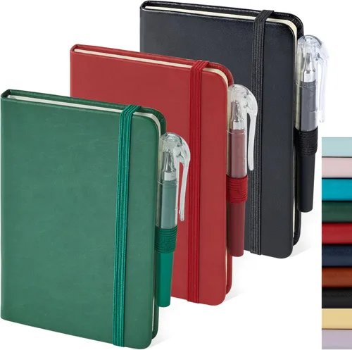 Miniatura 15 de Paquete de 3 cuadernos rayados con bolígrafo, cuadernos A5 (5.7 x 8.4 pulgadas) de tapa dura de cuero para mujeres y hombres, trabajo, 160 páginas
