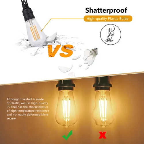 Miniatura 6 de BORT Paquete de 4 bombillas LED Edison ST58/ST19, color blanco cálido, 2700 K, equivalente a 6 W, bombillas LED de filamento de 60 W, regulables