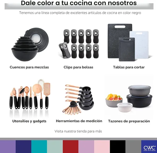 Miniatura 8 de COOK WITH COLOR - Juego de tazones de preparación profundos con tapas, para mezclar, de plástico, pequeños y apilables (color negro degradado)
