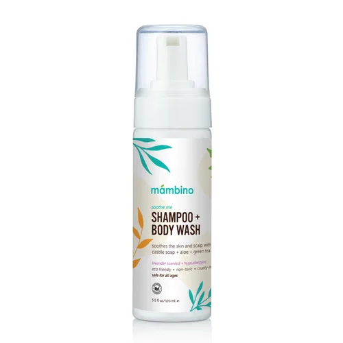 Mambino Organics Soothe Me - Champú y gel de baño corporal para niños, baño esencial para bebés, esenciales suaves para recién nacidos, lavanda y té