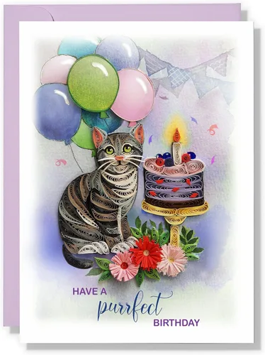 Miniatura 7 de Bonita tarjeta de gato, tarjeta de gatito de animal para el día de la madre, día del padre, feliz cumpleaños, condolencias conmemorativas