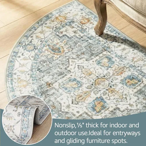 Miniatura 5 de jinchan Alfombra de área pequeña lavable floral vintage, alfombra de entrada simétrica de medio círculo de 2 x 3, alfombra de entrada suave de pelo