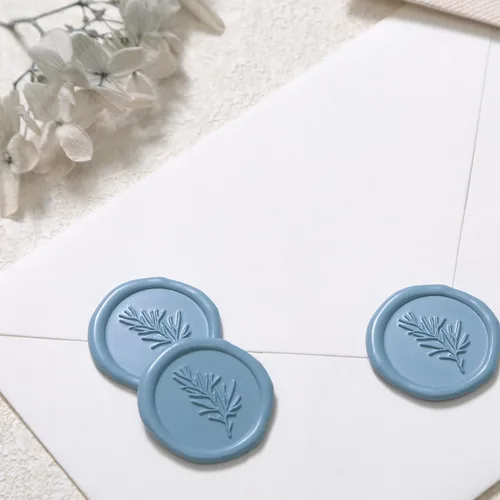 Miniatura 4 de UNIQOOO Calcomanías de sello de cera, calcomanías de sello de invitación de boda de romero, 100 calcomanías autoadhesivas azul polvoriento