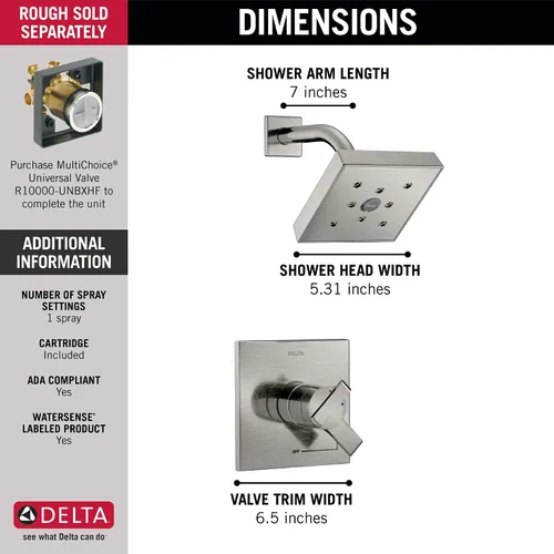 Miniatura 5 de Delta Faucet Ara 17 Series - Kit de molduras de ducha de doble función, cabezal de ducha H2Okinetic de un solo rociador, grifo de ducha de níquel