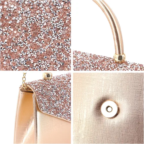 Miniatura 5 de Naimo Bolso de mano de noche de cristal brillante, bolso cruzado con asa superior, bolso de hombro para boda, fiesta, novia