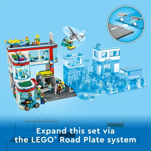 Miniatura 5 de LEGO City Hospital Building Set 60330 con ambulancia de juguete, helicóptero de rescate y 12 mini figuras, hospital de juguete de simulación