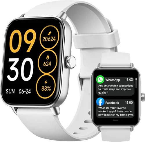 Relojes inteligentes para hombres, pantalla HD de 1.85 pulgadas, compatible con iPhone/Android (responder/hacer llamadas), más de 110 modos Blanco