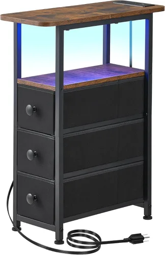 Miniatura 16 de DALEMHOME Mesa Auxiliar, Mesa Lateral Estrecha con 3 Cajones de Tela, Mesita de Noche Estrecha, Mesa de Cama Pequeña con Almacenamiento, para Sala