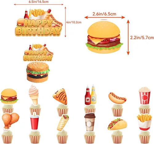Miniatura 4 de Decoraciones de fiesta de comida rápida, papas fritas, pizza, hamburguesa, pollo frito, hot dog, suministros de fiesta, incluye pancarta