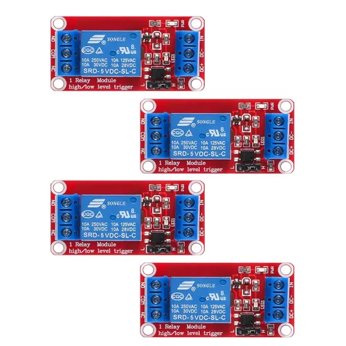 Módulo de relé de 5 V CC - Placa de interruptor de relé de 1 canal con aislamiento optoacoplador, disparador de nivel alto o bajo 5 V-4 unidades
