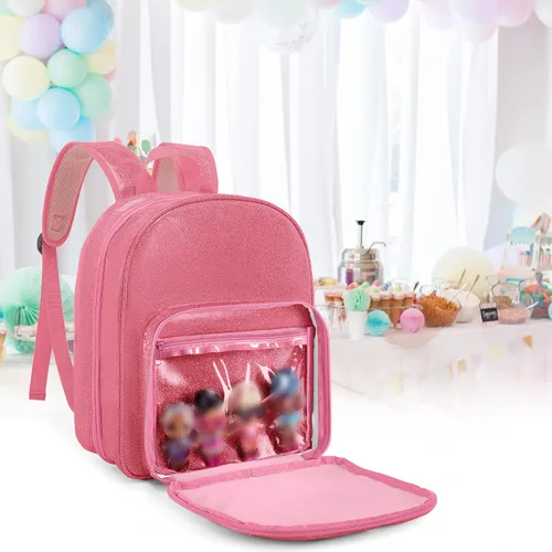 Miniatura 7 de LoDrid Mochila de transporte compatible con todas las muñecas LOL Surprise, estuche de almacenamiento con 6 bolsillos transparentes para organizador