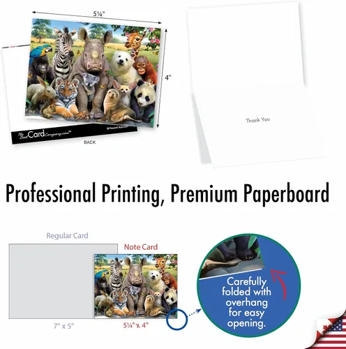 Miniatura 6 de The Best Card Company - 10 tarjetas de felicitación de agradecimiento de vida silvestre con sobres, papel de notas en caja de animales lindos - Aquí