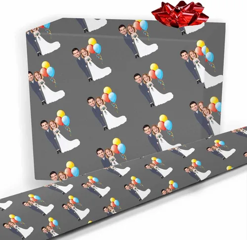 Miniatura 13 de Artsadd Papel de regalo personalizado con texto con imagen para aniversario, día de San Valentín, papel de regalo con foto personalizada con corazón
