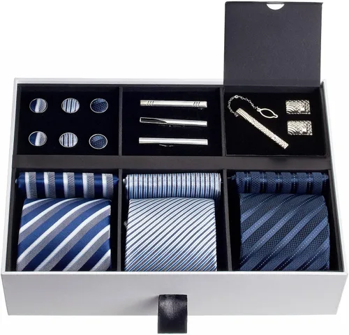 Miniatura 2 de Juego de corbata de regalo para hombre, corbata sedosa, bolsillo cuadrado, clips de corbata, gemelos para hombres