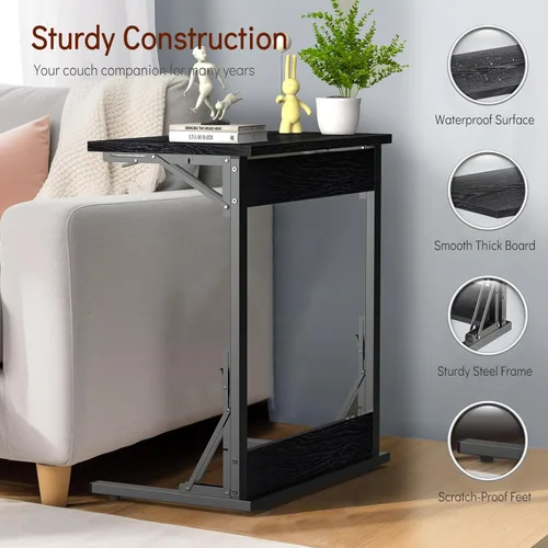 Miniatura 5 de Tatub Mesa auxiliar plegable en forma de C de 24 pulgadas, escritorio lateral pequeño para computadora portátil, mesa de bandeja de TV para sala