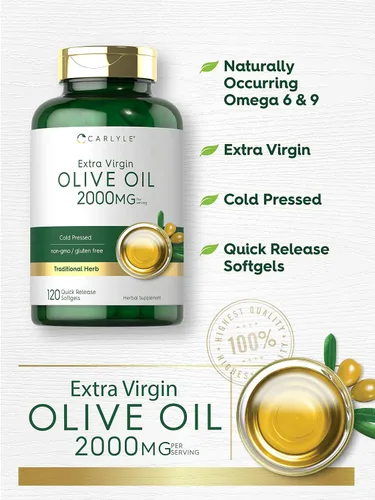 Miniatura 3 de Carlyle Aceite de oliva extra virgen de 2000 mg 120 cápsulas de gel suave prensado en frío Suplemento herbario sin OMG y sin gluten