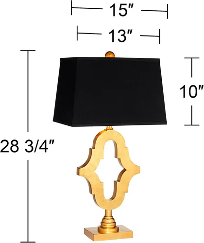 Miniatura 4 de Possini Euro Design Judith - Lámpara de mesa de lujo moderna de mediados de siglo, 28.75 pulgadas de alto, tela negra dorada, rectangular