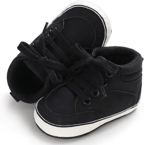Miniatura 7 de Sekantrol Zapatos de cuna para recién nacidos, zapatos de bebé para niños y niñas, suela de goma suave, zapatos de moda de caña alta antideslizantes