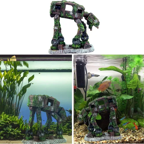 Miniatura 2 de Ornamento de acuario, perro robot de resina, decoración de pecera, cueva para esconderse de peces Betta, accesorios de acuario para peces Betta