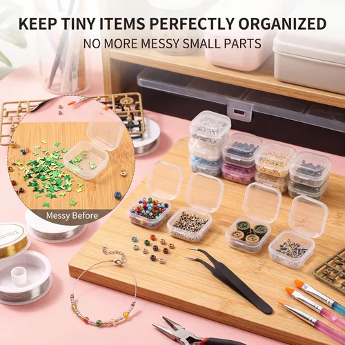 Miniatura 5 de 24 paquetes de recipientes pequeños de plástico transparente para almacenamiento de cuentas con tapa con bisagras para almacenamiento de objetos