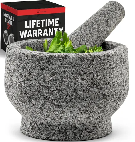 Miniatura 7 de PriorityChef - Juego grande de mortero y mortero, 2 tazas, cuenco de mortero de granito 100% natural y molinillo de piedra de mortero, cuenco