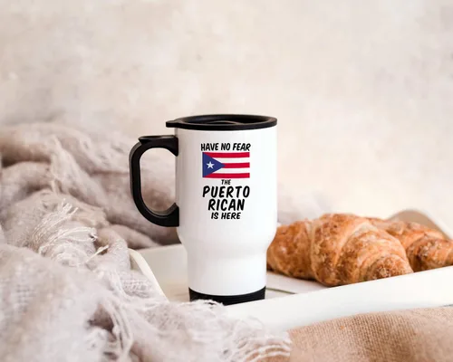 Miniatura 4 de Casitika Recuerdos de Puerto Rico. Taza de viaje puertorriqueña de acero blanco de 14 onzas. Copas novedosas con bandera de país para marido