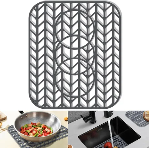 Miniatura 7 de Protectores de fregadero de cocina de 12 x 11 y 13 x 11 pulgadas, protectores de silicona para fregadero de cocina para la parte inferior del Gris