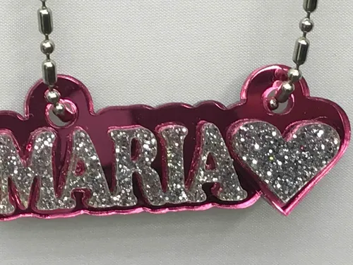 Miniatura 7 de MIRROR MANIA Collar con nombre personalizado con placa de nombre, aspecto de diamante, hecho a pedido, deslumbrante e impresionante, Acrílico