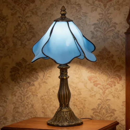 Miniatura 9 de Lámpara Tiffany Pequeña Mini Lámpara de Mesa de Vidrio Teñido Lámpara de Acento de Mesita de Noche Memoria Simpatía 8X14.5 Pulgadas (Azul)