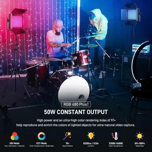 Miniatura 2 de GVM - Luz de video LED RGB con kits de iluminación, panel de luz LED 680RS 50W con control Bluetooth, 2 paquetes de iluminación de fotografía