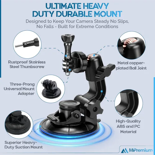 Miniatura 7 de MiPremium Soporte de ventosa de coche para GoPro Hero 13 12 11 10 9 8 7 6 5 4 3 3+ 2 sesiones negro plata XIAOYI 4K SJCAM Yi deportes acción cámara