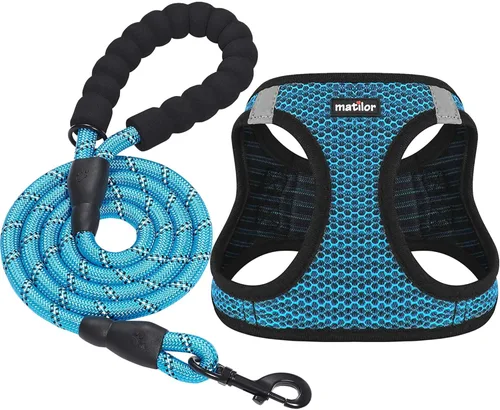 Arnés para perro Matilor, paso, transpirable, diseño para meter por las patas, para cachorros, gatos, perros pequeños o medianos, color azul