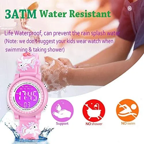 Miniatura 4 de Venhoo Kids Watches 3D Cartoon Waterproof 7 Color Lights Toddler Wrist Digital Watch with Alarm Stopwatch for 3-10 Year Girls Little Child
