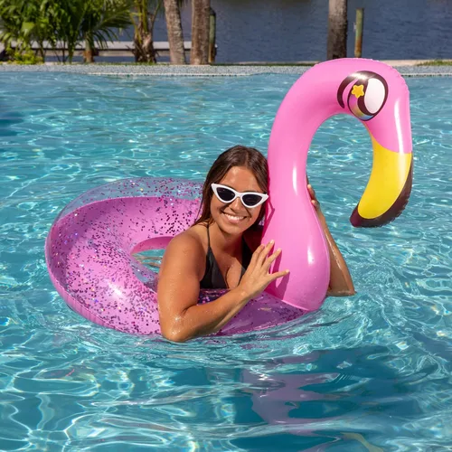 Miniatura 2 de PoolCandy Flotador inflable de la piscina del flamenco rosa del tubo 36" del brillo de los animales