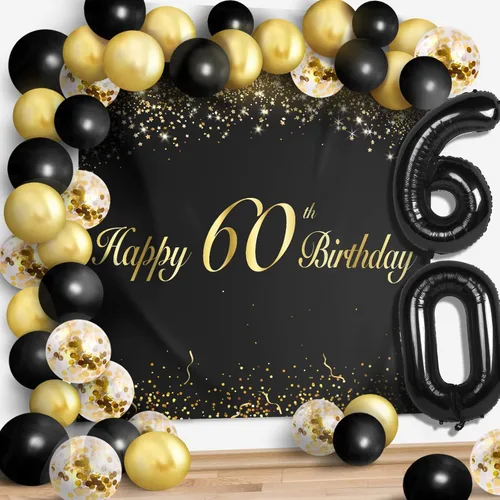 Miniatura 40 de Juego de globos negros de feliz cumpleaños 70 – Decoración de guirnalda temática de fiesta con texto en inglés "Cheers to 70 Years Old Party Theme