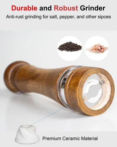 Miniatura 2 de Molinillo de sal de madera de 6 pulgadas, molinillo de pimienta manual recargable, grosor ajustable, molinillo de sal y pimienta, fácil de limpiar