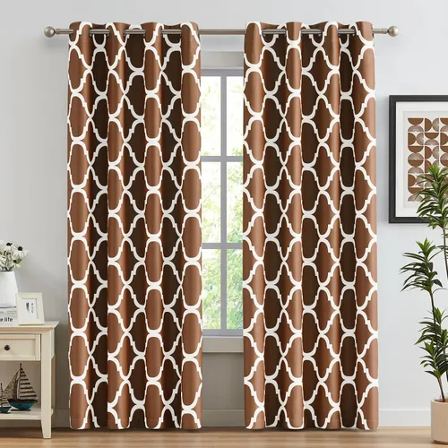Miniatura 44 de Melodieux - Cortinas opacas estilo marroquí con aislamiento térmico y ojales para oscurecer sala de estar, 2 paneles. Blanco hueso/verde azulado