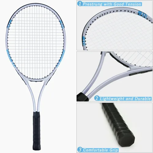 Miniatura 4 de UUBEMM Raquetas de tenis para 2 jugadores recreativas para adultos, raquetas de tenis ligeras para entrenamiento de estudiantes principiantes, juego