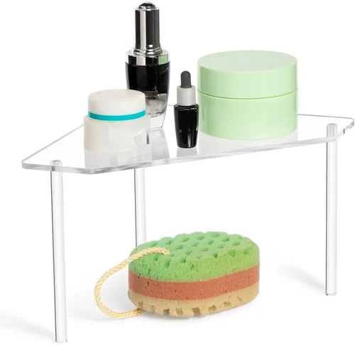 Miniatura 6 de Jetec Organizador esquinero de baño de 2 niveles, estante de encimera, organizador de mesa de baño acrílico, bandeja de tocador, fregadero apilable