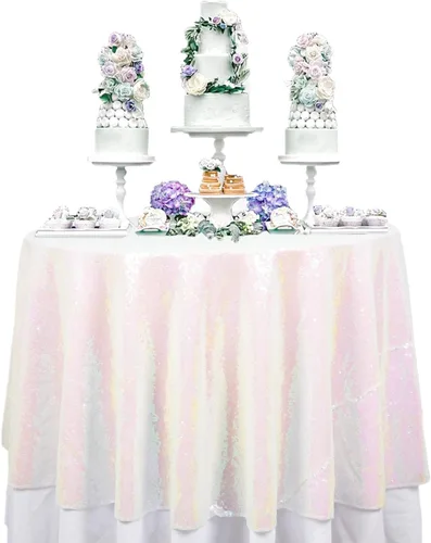Miniatura 16 de ShinyBeauty Mantel de lentejuelas rosa intenso, superposición redonda brillante de 120 pulgadas para decoración de bodas, fiestas de cumpleaños