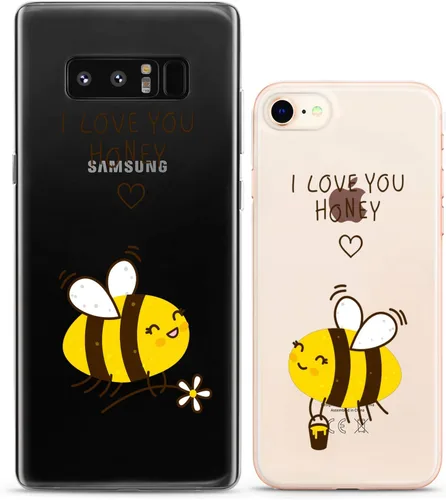Miniatura 9 de Fundas a juego para parejas compatibles con iPhone 16 15 14 13 12 11 Pro Max Mini Xs X 6s 8 Plus 7+ Xr 10 SE 5 I Love You Cover Honey Bee Silicona