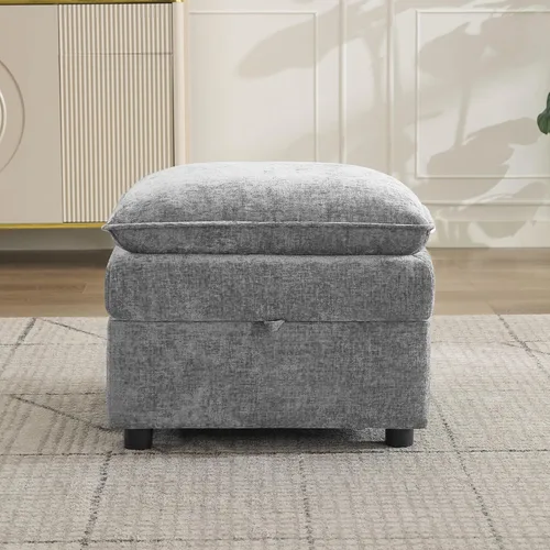 Miniatura 17 de Otomana cuadrada grande de 27 pulgadas con almacenamiento, reposapiés tapizado moderno con patas antideslizantes para sofá, mesa de café, sala