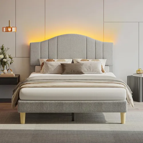 Miniatura 8 de Pinmoco Base de cama tamaño King con cabecero y estribo, cama de plataforma de metal resistente con espacio de almacenamiento debajo de la cama