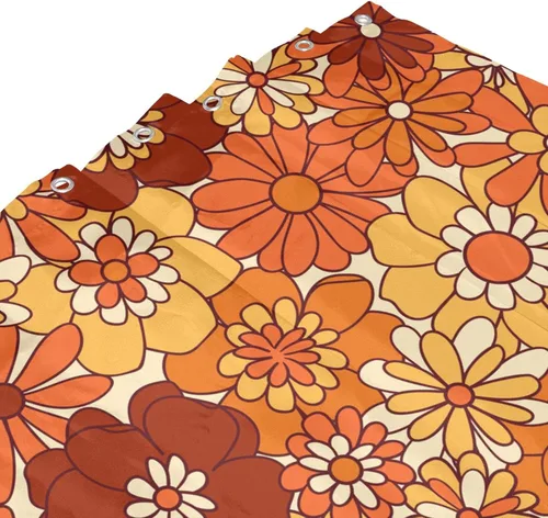 Miniatura 5 de Ohocut Cortina de ducha floral naranja, cortinas de ducha retro bohemias para baño, bonitas cortinas de baño de flores geniales, cortina de ducha
