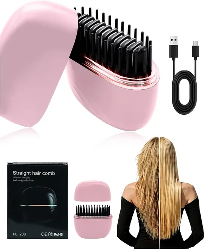 Miniatura 8 de Mini alisador de pelo, recargable, inalámbrico, portátil, alisador de pelo de 3 velocidades, temperatura de viaje, para mujeres, hogar y viajes