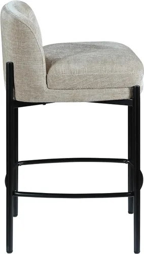 Miniatura 7 de Meridian Furniture 429Beige-C Burton Collection Modern Taburete contemporáneo con tela de felpilla beige suave, marco de metal negro mate, 17.5